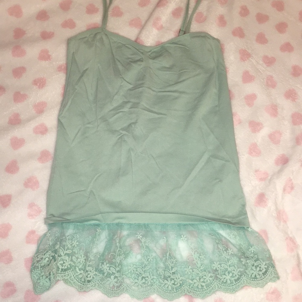 Super cute small tank top cami camisole blue with lace